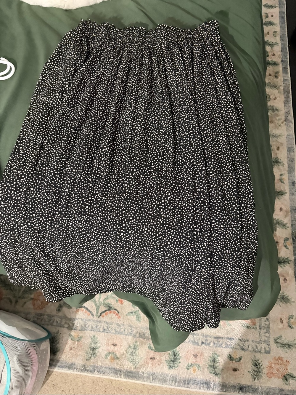 Black Midi Skirt with White Dot Print, Elastic Waist!